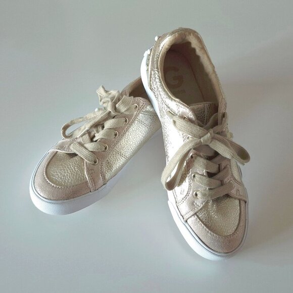 EUC G by Guess gold metallic finish embellished lace up sneakers, US 6 - Picture 2 of 11